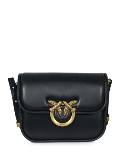 Pinko Love Birds Plaque Shoulder Bag In Black