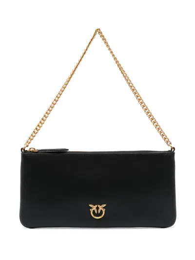 Pinko Horizontal Flat Leather Shoulder Bag In Black