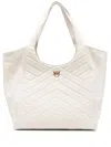 Pinko Puzzle-quilted Leather Shopper Bag With Logo Plate In Neutral