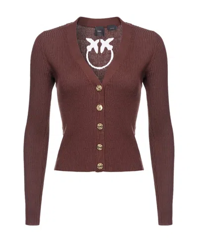 Pinko Gerippter Cardigan In Chestnut Brown