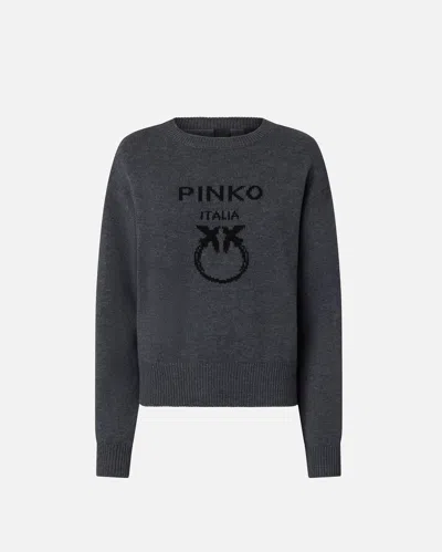 Pinko Love Birds Pullover In Gris/noir