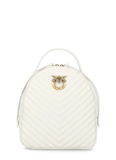Pinko Love Birds Quilted Backpack In White