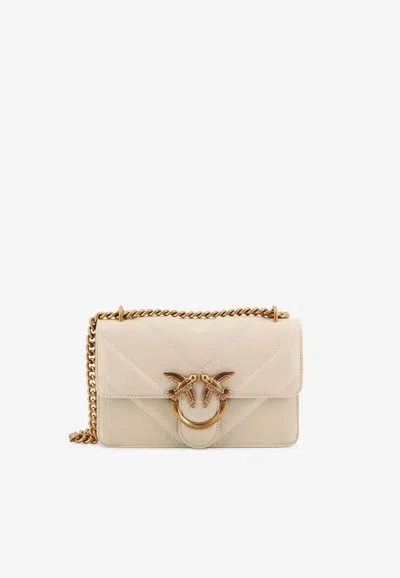 Pinko Love Birds Quilted Leather Crossbody Bag In Neutral