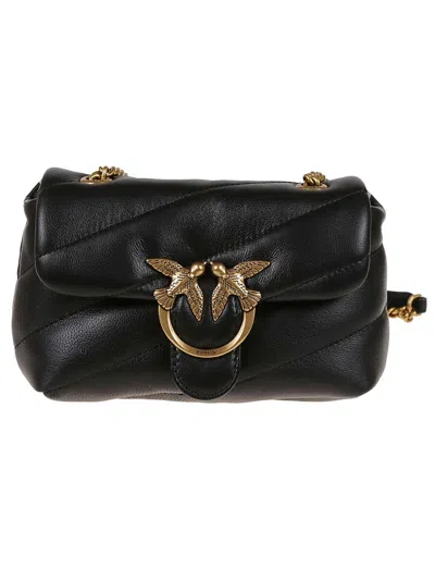 Pinko Love Birds Quilted Shoulder Bag In Black