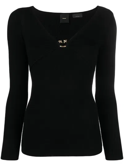 Pinko Love Birds-embellished Layered Top In Black
