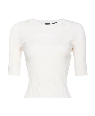 Pinko Logo Intarsia-knit Wool Top In White