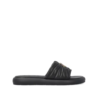 Pinko Fiona Black Slides With Chunky Design And Love Birds Logo Plaque In Leather Woman