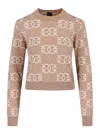 Pinko Jacquard Viscose Blend Crewneck Sweater In Brown