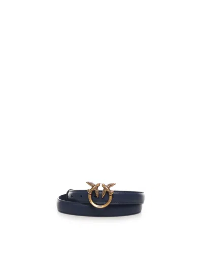 Pinko Love Birds Slim Leather Belt In Blue