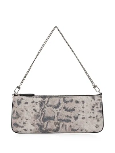 Pinko Love Birds Snake-effect Clutch Bag In Neutral