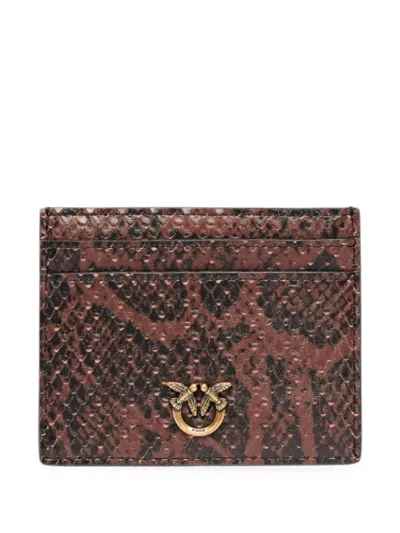 Pinko Love Birds Snakeskin-effect Card Holder In Pink