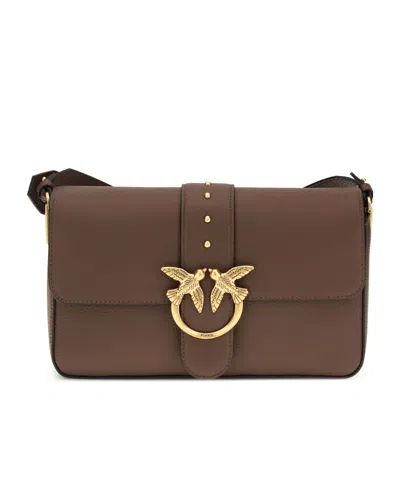 Pinko Love Birds Studded Satchel Bag In Brown