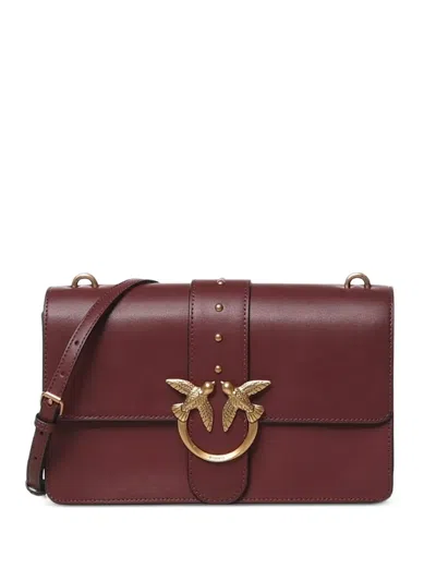 Pinko Love Birds Stud-embellished Shoulder Bag In Burgundy