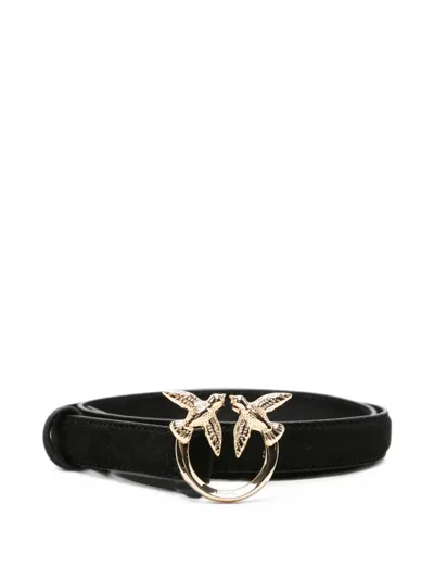 Pinko Love Birds Suede Belt In Black