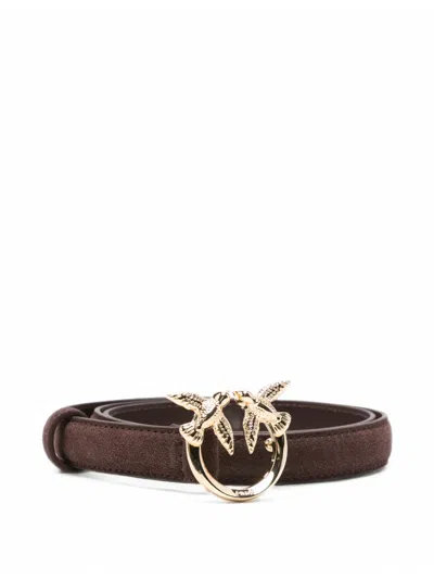 Pinko Love Birds Suede Belt In Brown