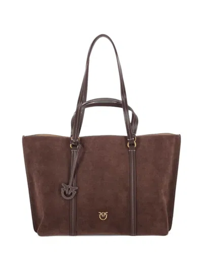 Pinko Love Birds Suede Tote Bag In Orange