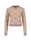 Pinko Crew Neck Top With Monogram Pattern In Neutral