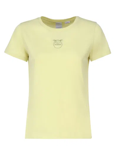 Pinko Love Birds-embroidered Cotton T-shirt In Giallo