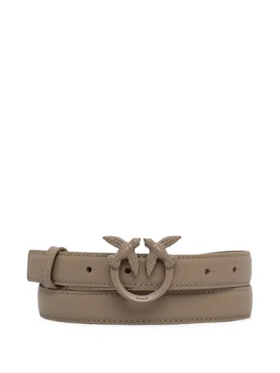 Pinko Love Birds Thin Colour-block Leather Belt In Brown