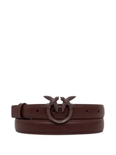 Pinko Love Birds Thin Colour-block Leather Belt In Burgundy