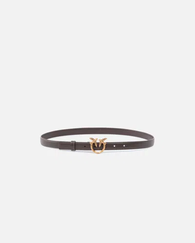 Pinko Love Birds Thin Leather Belt 2cm In Gray