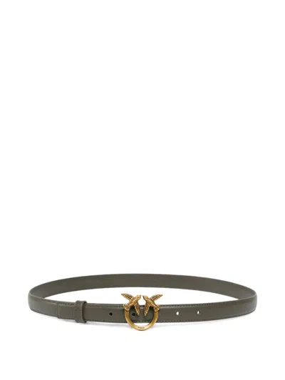 Pinko Love Birds Thin Leather Belt In Green