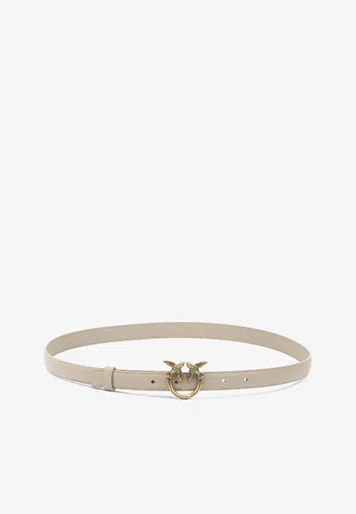 Pinko Love Birds Thin Leather Belt In Neutral