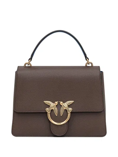 Pinko Mini Love Bag Top Handle Light Handbag In Full-grain Leather In Brown