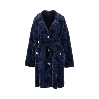 Pinko Love Birds Velour Coat In Blue