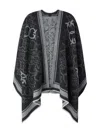 Pinko Love Birds Wool Poncho In Black