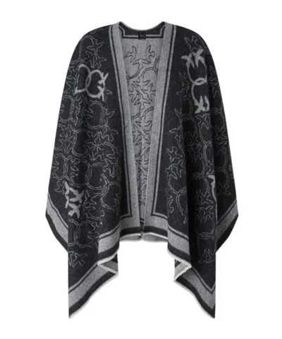 Pinko Love Birds Wool Poncho In Black