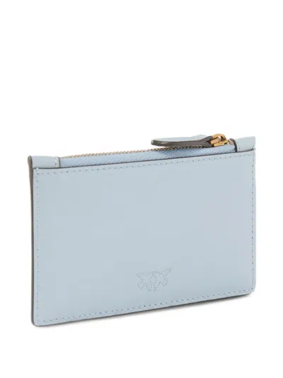 Pinko Love Birds Zip Leather Wallet In Blue