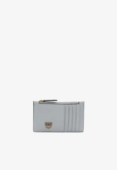 Pinko Love Birds Zip Leather Wallet In Blue
