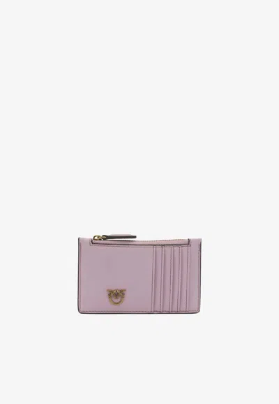 Pinko Love Birds Zip Leather Wallet In Pink