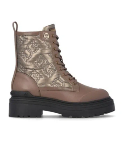 Pinko Love Birds-detail Lace-up Boots In Brown
