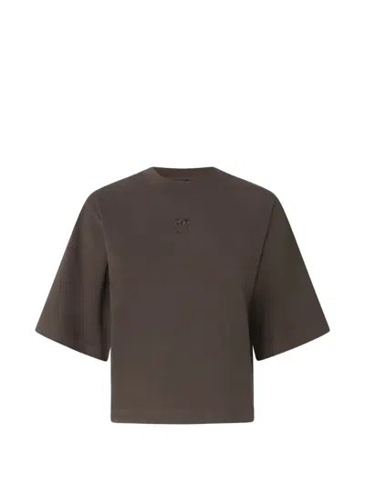 Pinko Love Birds-embroidered T-shirt In Brown