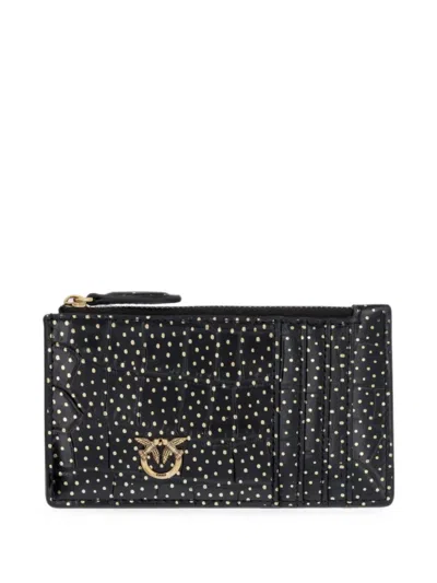 Pinko Love Birds-hardware Leather Cardholder In Black