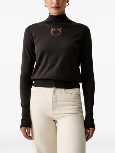 Pinko Love Birds-motif Mock-neck Sweater In Black