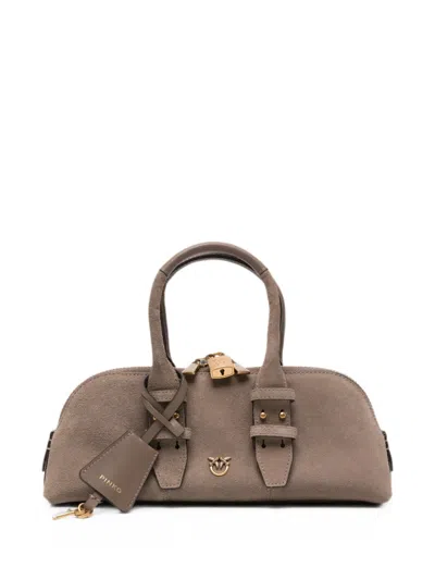 Pinko Love Birds-plaque Suede Tote Bag In Brown