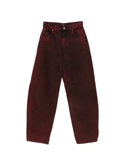 Pinko Love Birds-print Acid-wash Jeans In Brown