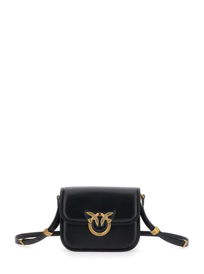 Pinko 'love Box' Black Crossbody Bag With Love Birds Plaque On The Front