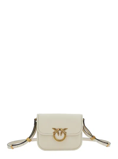 PINKO 'LOVE BOX' WHITE CROSSBODY BAG WITH LOVE BIRDS PLAQUE ON THE FRONT IN LEATHER WOMAN