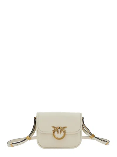 PINKO 'LOVE BOX' WHITE CROSSBODY BAG WITH LOVE BIRDS PLAQUE ON THE FRONT IN LEATHER WOMAN