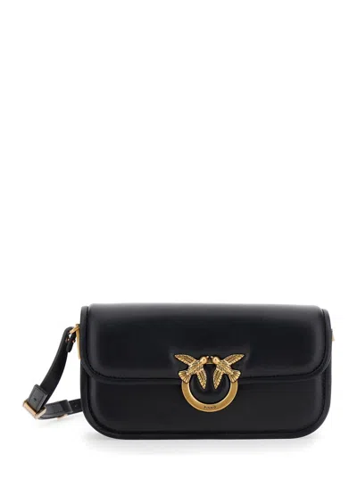 PINKO 'LOVE BOX BAGUETTE' BLACK CROSSBODY BAG WITH LOVE BIRDS PLAQUE ON THE FRONT IN LEATHER WOMAN