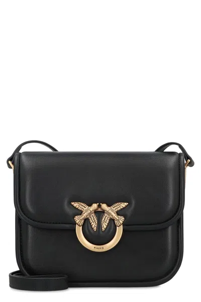 Pinko Love Box Fl Mini Leather Crossbody Bag In Black