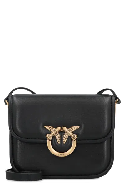 Pinko Love Box Fl Mini Leather Crossbody Bag In Black