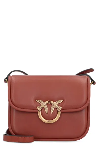 Pinko Love Box Fl Mini Leather Crossbody Bag In Saddle Brown