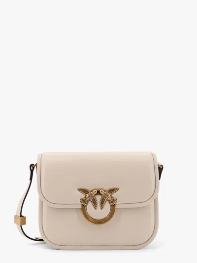 Pinko Love Box Leather Crossbody Bag In White