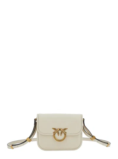 Pinko Love Box White Crossbody Bag With Love Birds Plaque On The Front In Leather Woman