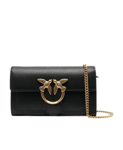 Pinko Love Chain-linked Clutch Bag In Black